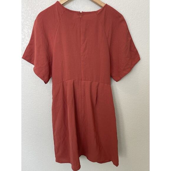 Hayden Los Angeles M Front tie Mini Dress Short sleeve Terracotta Burnt Orange - Picture 2 of 7